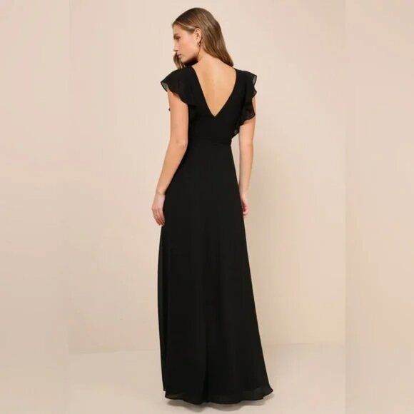 NWT Lulus Ravishing Charm Black Ruffled Wrap High-Low Maxi Dress - Picture 2 of 5